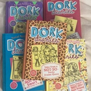 Dork Diaries books by Rachel Renée Russell books 1, 5, 9, 11, and 14